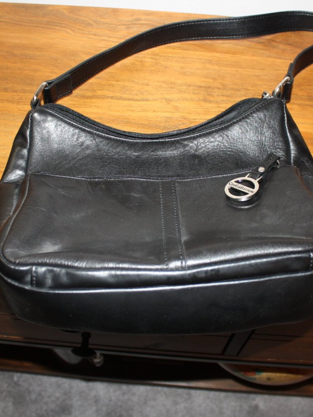Croft & Barrow Black Leather Zippered Handbag